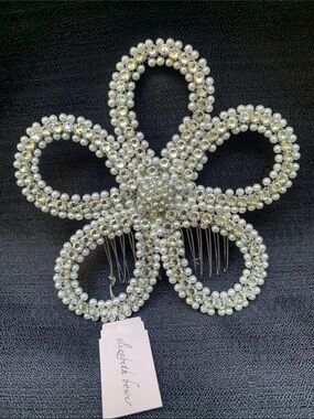 Silver Pearl & Crystal Flower Hair Comb by Elizabeth Bower 4.5” BHLDN designer